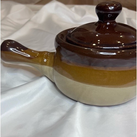 Vintage Stoneware Pottery Brown 
Handled Individual Soup Chili Bean Pot - Picture 3 of 7